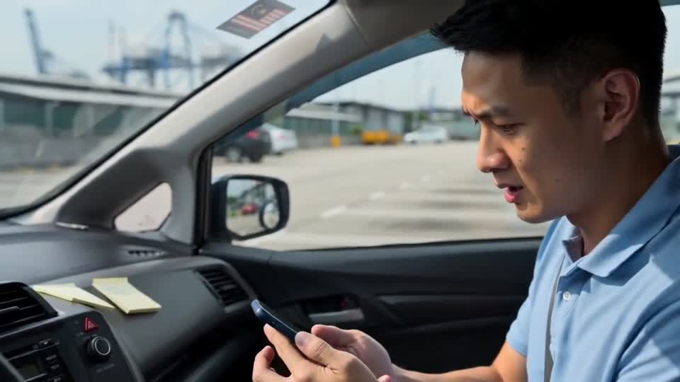 Daniel in his car with notes and a phone. Click to play a short clip.